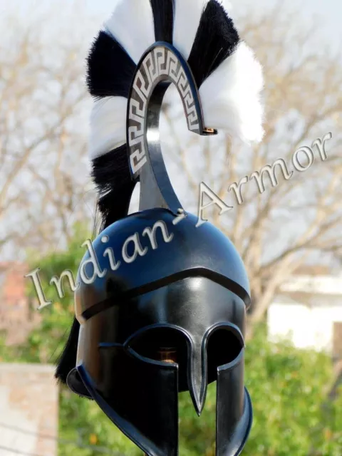Greek Spartan Corinthian Helmet Armor Medieval Knight Long Black and White Plume