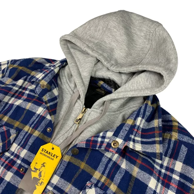 NEW Stanley Mens Quilted Lined Full Zip Hoodie Work Jacket Gray/Blue Plaid • 2XL