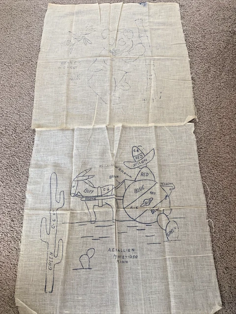¿Bordado muy antiguo de A. E. Wallien Montevideo Minn? Hallazgo de venta de lino