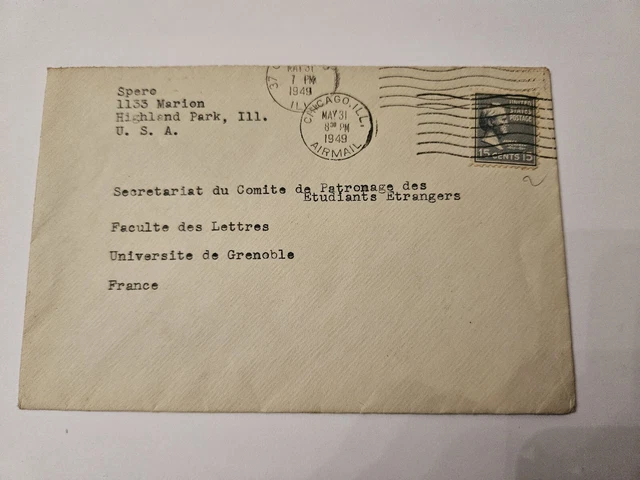 Airmail USA To France 1949