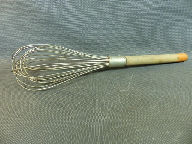 Fouet Manuel à Vrille Ancien - Batteur à œufs Vintage Avec Manche En Bois Tourné, 27.5cm