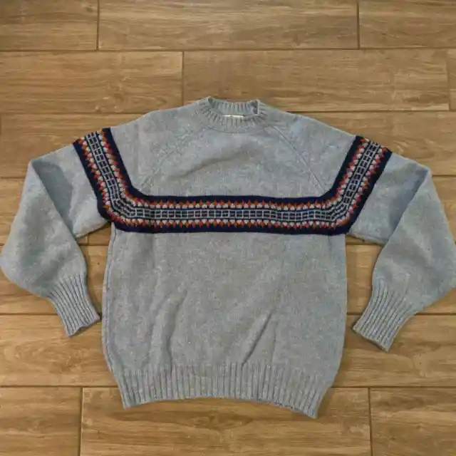 Vintage 60s Sears Light Blue Shetland Wool Sweater Grunge Fuzzy Aztec Style