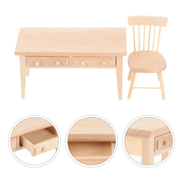 Adornos de muñeca de madera mini casa decoración mini silla de escritorio figura