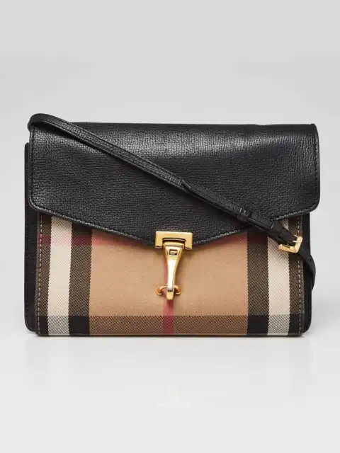 Burberry House Check Canvas Black Leather Macken Crossbody Bag