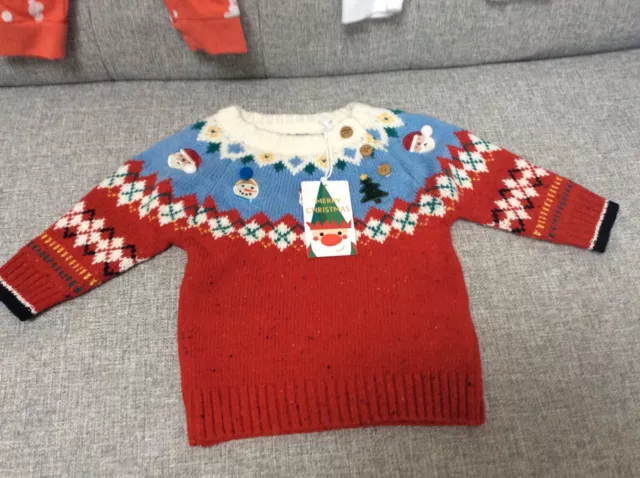 "Next", Baby Fair Isle Santa/Snowman Jumper de Navidad *NUEVO CON ETIQUETAS*, 6-9 meses