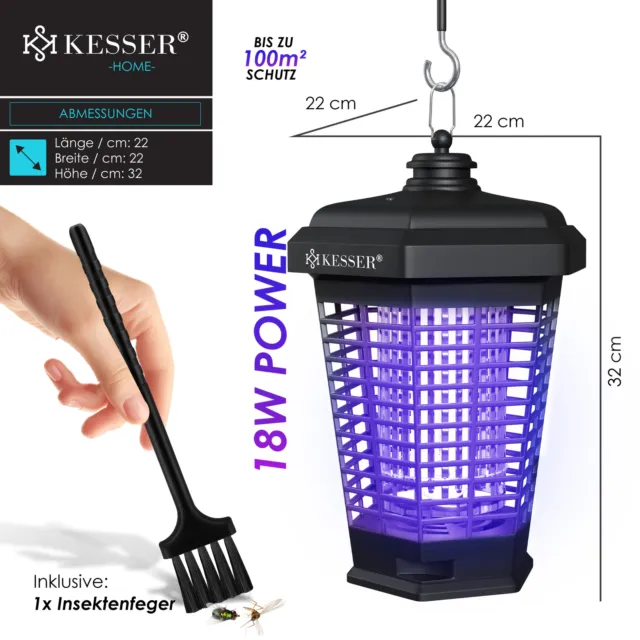 RETOURE Elektrischer Insektenvernichter Mückenlampe 18W Insektenfalle UV-Lampe 7