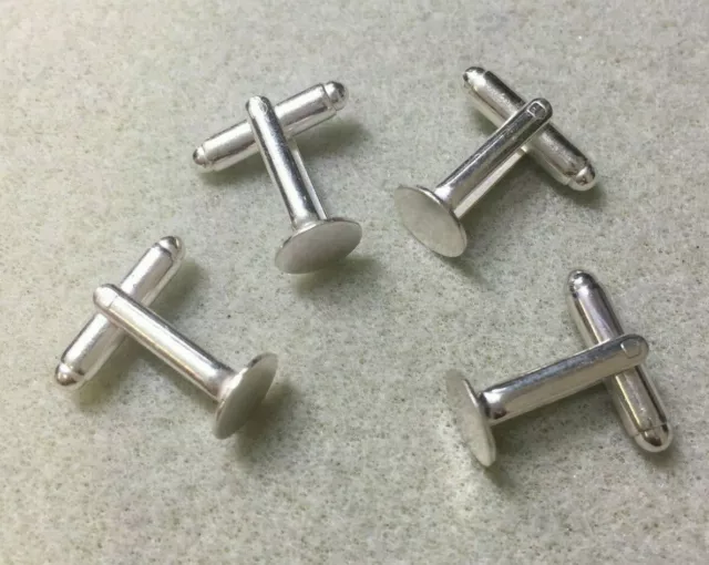 Blank Cuff links, 9mm flat pad, silver plated 2 pairs jewellery making UK seller