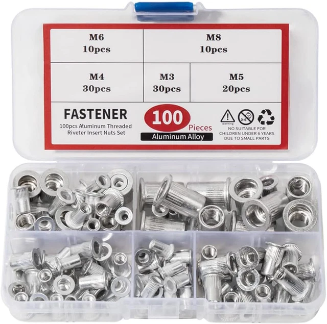100 PIECES ALUMINUM Rivet Nuts Kit, M3 M4 M5 M6 M8 Rivnuts, Threaded ...