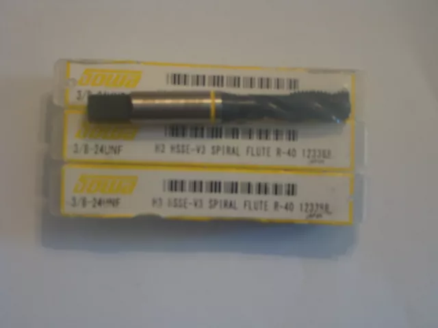 3 each SOWA 3/8-24 UNF HSSE-V3 Spiral Flute Taps H-3