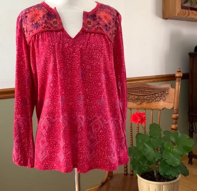 Lucky Brand Boho Embroidered Tunic Top size small