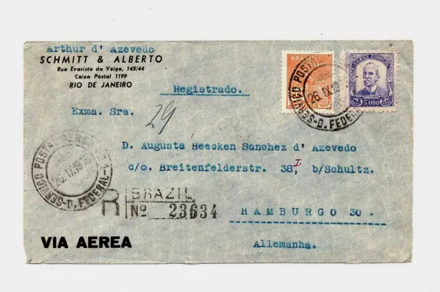 BRASILIEN 1935 LUFTPOST RECO NACH HAMBURG , Brazil Air Mail Reg. Cover