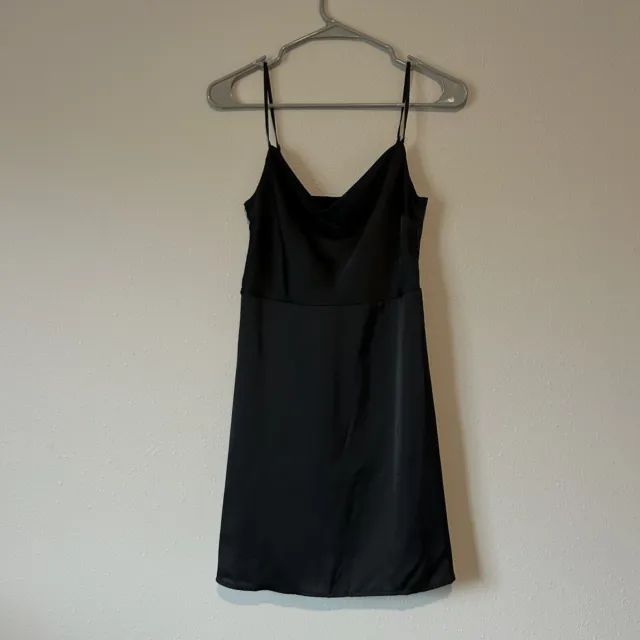 Hollister Womens Small Dress Black Mini Spaghetti Strap Tank Satin Drape Neck 63