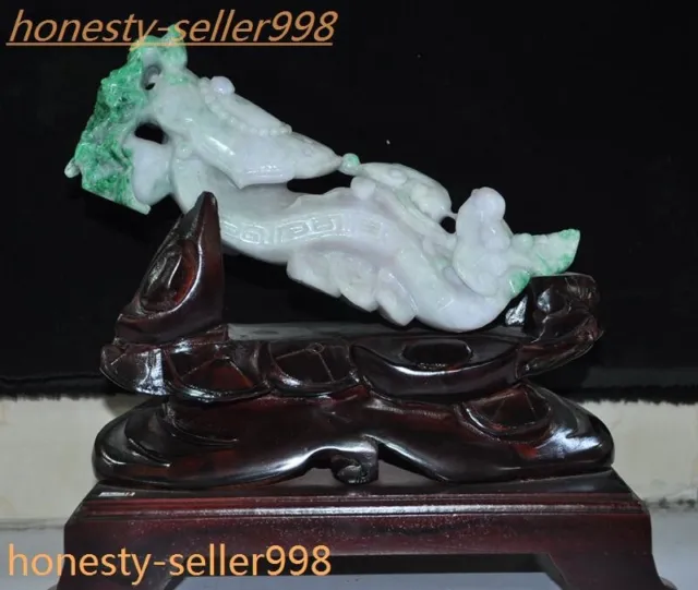 8.8"China 100% Natural Green Jade Jadeit carve FengShui wealth lucky Ruyi statue