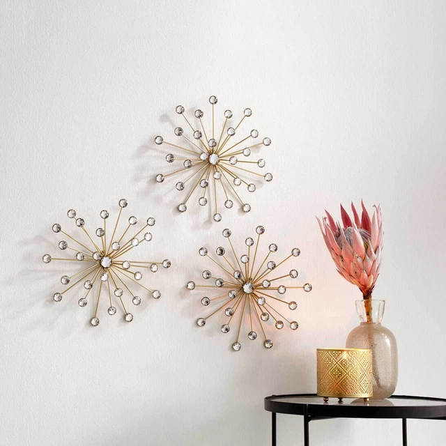 Wanddeko Kristallblüte 3 x Wandbild Glassteine Kristall Sterne Blüten Hänger