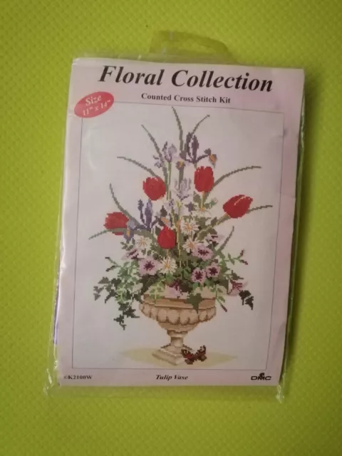 DMC Floral Collection Counted Cross Stitch Kit TULIP VASE 11x14"