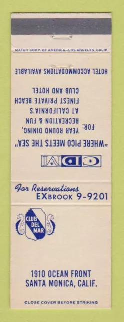 Matchbook Cover - Club Del Mar Santa Monica CA