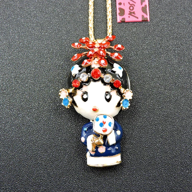 Blue Enamel Exquisite Crystal Doll Betsey Johnson Pendant Sweater Necklace