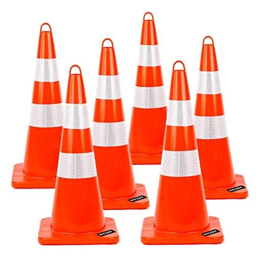 28'' inch Traffic Safety Cones 6 pcs with Reflective Collars, Durable PVC