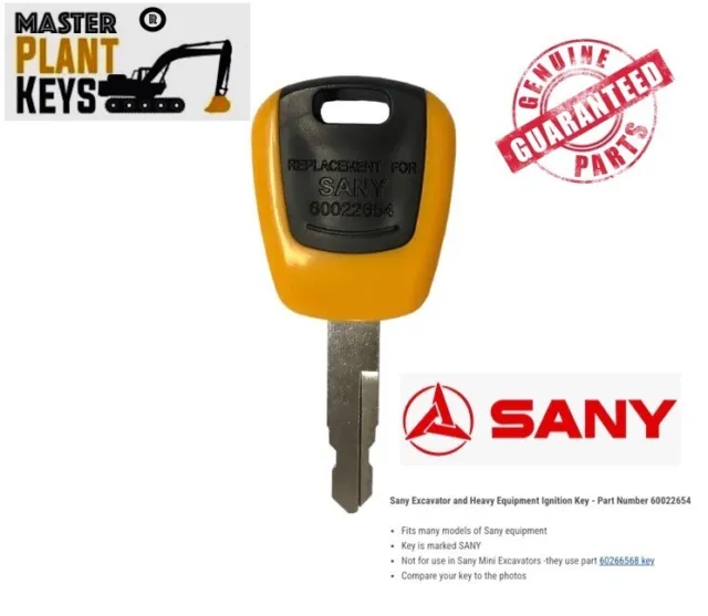 Sany Excavator Digger Heavy Equipment Ignition Master Key - Part Number 60022654