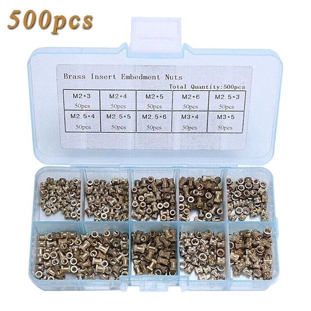 500pcs/Set Insert Embedment Nuts Injection Molding Brass Knurled Nut Kit