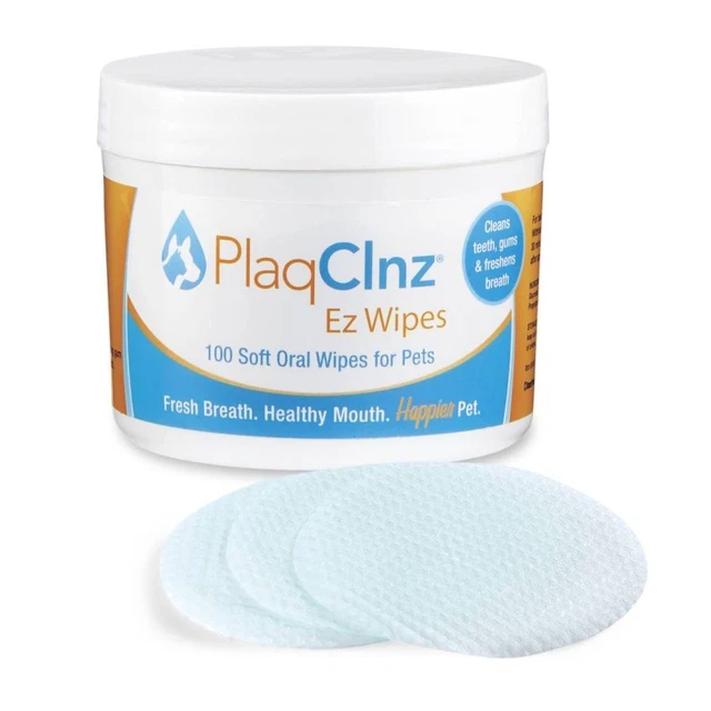 PlaqClnz Ez Oral Salud Toallitas para Perros, 100 Count