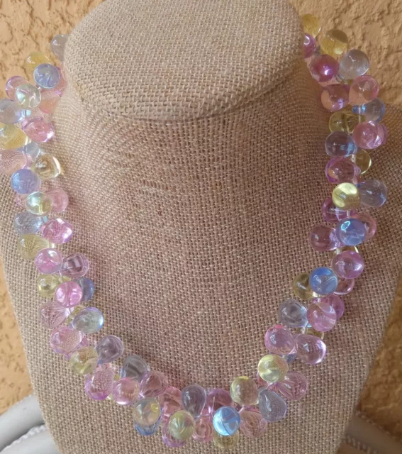 Vintage Clear Lucite Necklace Clusters Of Pastel Beads Pink Blue Yellow Easter