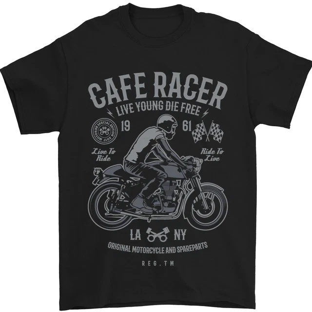 T-shirt da uomo moto Cafe Racer Live Young Biker 100% cotone