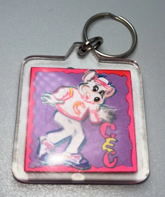 VINTAGE CHUCK E Cheeses Keychain 90s Pizza Dancing Mouse Logo Plastic ...