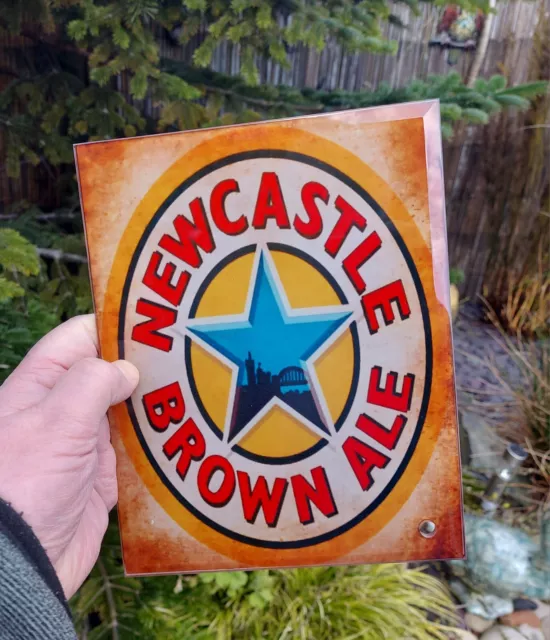 1x 9inch x 7inch Glass NEWCASTLE BROWN ALE Bar Display Sign.