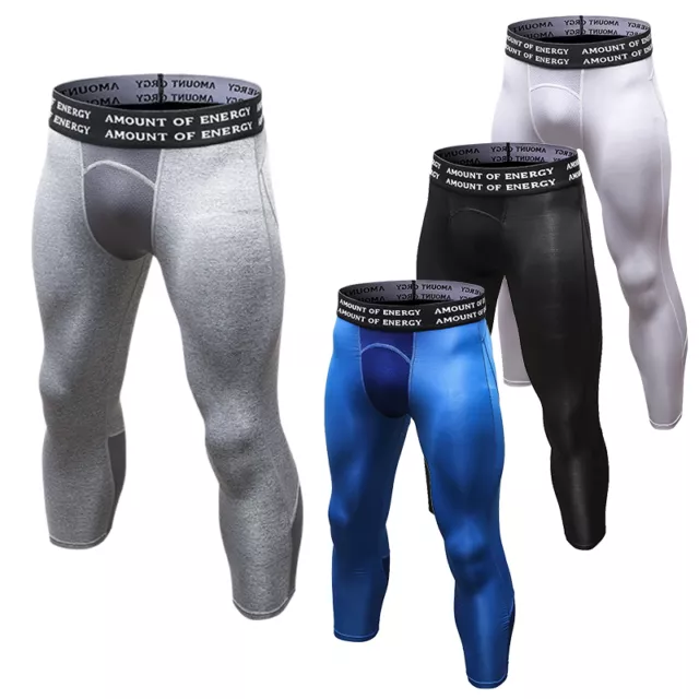 Men's 3/4 Compression Pants Gym Running Capri Workout Training Cool Dry Tights