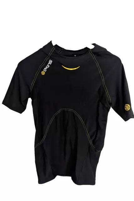 Skins Men’s Compression Shirt Size M Black Yellow A400 Short Sleeve Top Gym