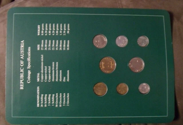 Coin Sets of All Nations Austria all 1982 UNC w/card 20,10,5,1 Schilling 3