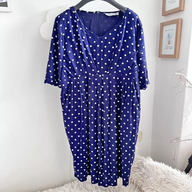 Vestido de Maternidad Jojo Maman Bebe Talla M Azul Marino Lunares Trasera con Cremallera