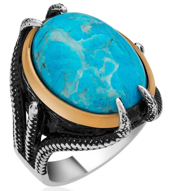 Bague Chevalière Argent Avec Turquoise Et Corail – Style Amérindien Navajo Authentique