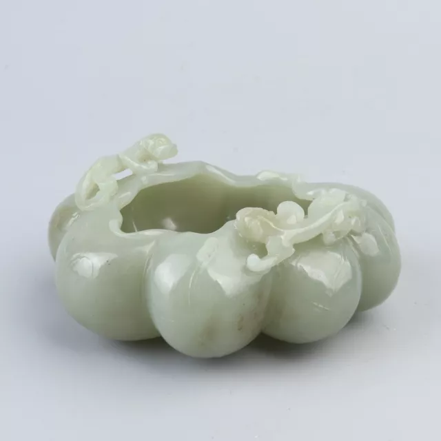 Chinese Exquisite Hand-carved Two beasts Carving Hetian jade Brush Washer