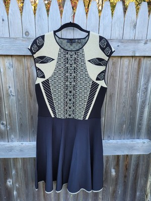 Ted Baker London Jenkin Gold & Black Knit Skater Dress Sz XL