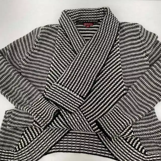 Merona White Black Striped Wool Blend Pullover Sweater - Women's M 3