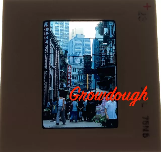 Original Slide Hong Kong Street Scene Stores People Signs  1975 Kodachrome