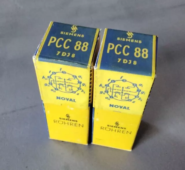 2 x Siemens PCC88 , 7DJ8, OVP NIB  E88CC CCA, same Codes, vintage audio tubes