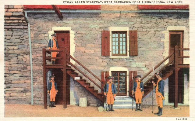 Vintage Postcard 1920's Ethan Allen Stairway West Barracks Fort Ticonderoga N.Y.