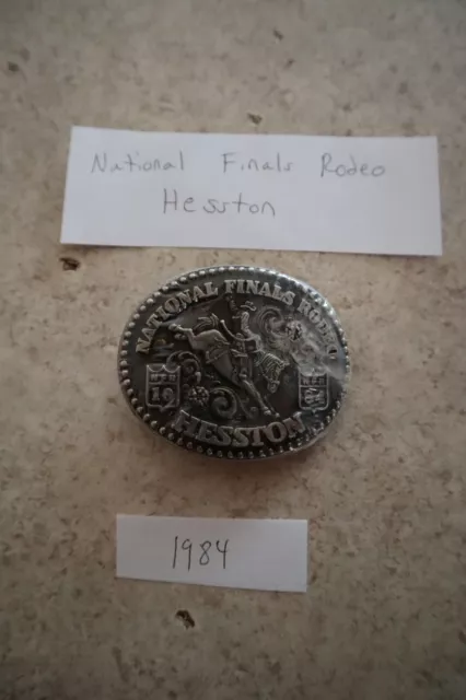 Hesston NFR 1984 National Finals Rodeo Unused Belt Buckle w matching flyer