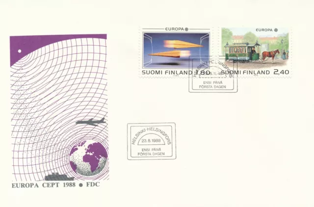 Finland 1988 FDC - EUROPA CEPT Stamps - Horse - Tram - Airplane