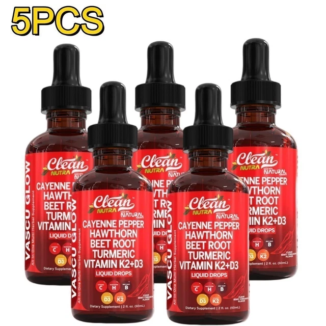 1-5X CAYENNE PEPPER Hawthorn Beet Root Turmeric Vitamins K2+D3 Drops 60 ...