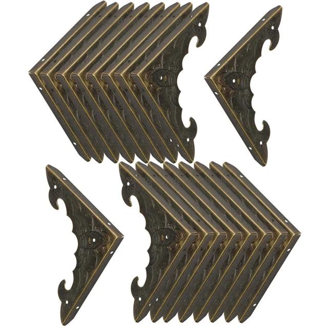 Scatola Angolo Protezioni Vintage Bronzo Tono Triangolo Metallo Telaio 18pz
