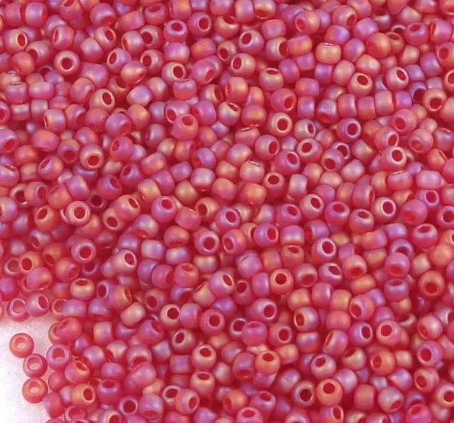 11/0 Fine Japanese TOHO Round Seed Beads Rainbow Frosted Siam red 10-Gram
