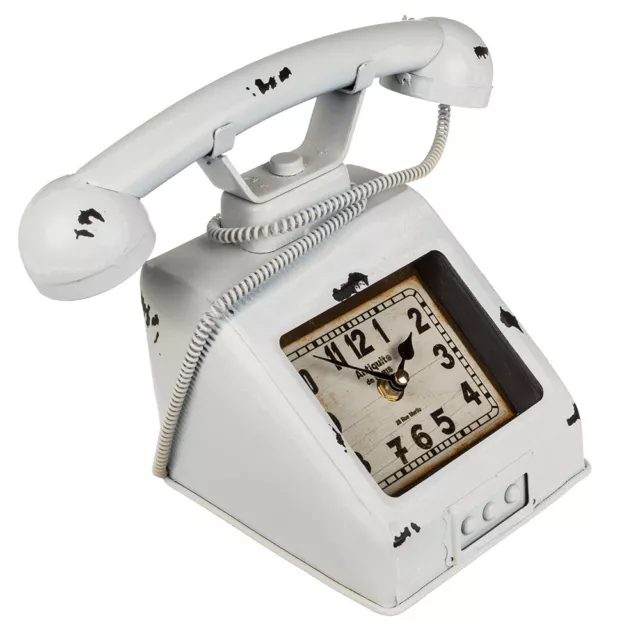 Tischuhr Metall Telefon mit Uhr ca. 26 x 15,5 cm Retro Vintage Uhr Regaluhr NEU