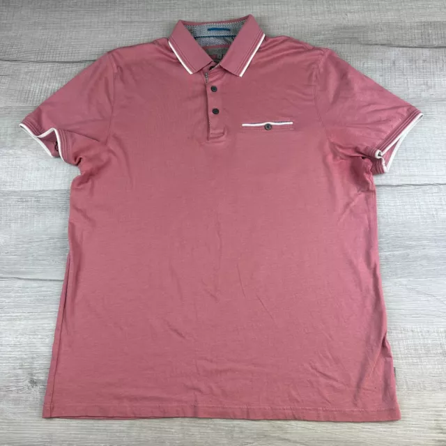 Ted Baker London Polo Shirt Mens 5 Red Short Sleeve Collared Pocket Button