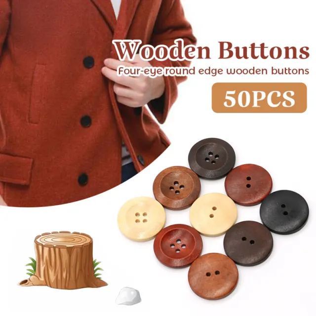 Wooden Mixed Buttons Large 2/4 Hole Round Shaped Sewing Craft Decorative 10-25mm
