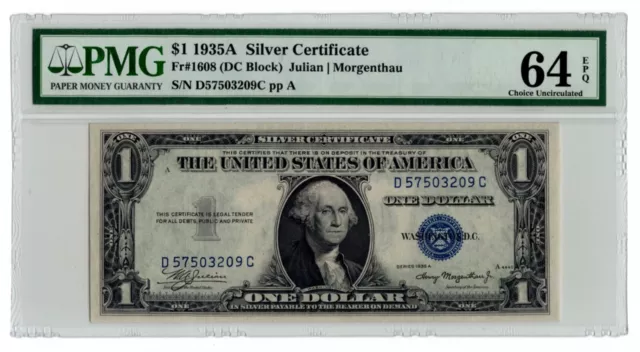 1935A $1 Silver Certificate Fr. 1608 (DC Block) - PMG 64 EPQ
