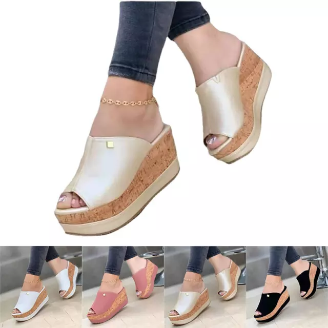 WOMEN'S SUMMER WEDGE Slippers Shoes Peep Toe Platform Casual Flip Flops ...